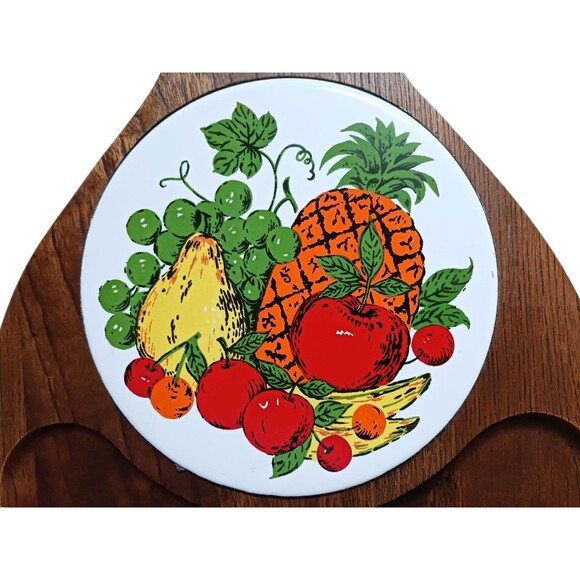 VTG MCM Charcuterie Party Pineapple Wood Cheese Fruit Board Mod Tile Cottagecore - Picture 2 of 4
